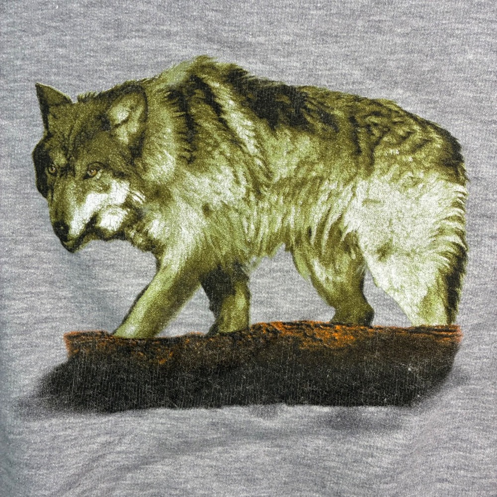 Vintage Wolf Crewneck Sweatshirt Mens Medium Gray Pullover 90s Nature OVB Animal - Picture 2 of 7